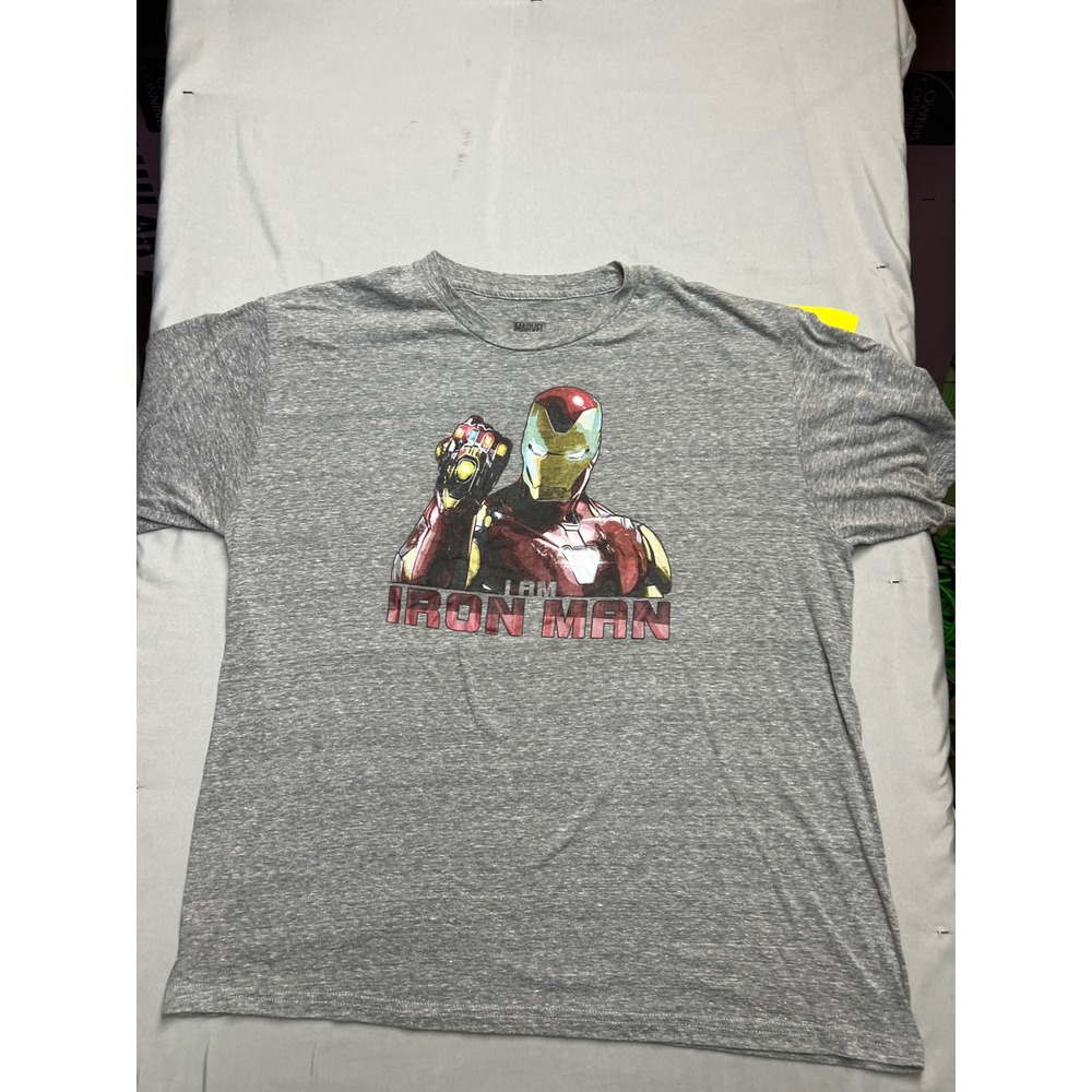 Marvel Iron Man I Am Iron Man Infinity Gauntlet Gray Graphic T-Shirt Mens XL